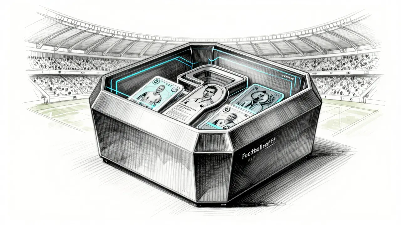 Design sketch of a geometric Footballcraft NFT mystery box