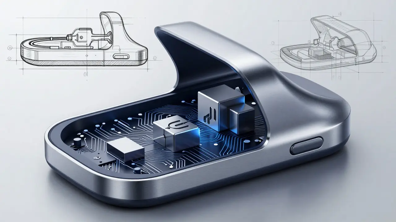 Industrial design sketch of secure hardware crypto wallet