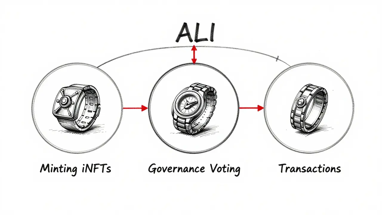 Product design sketch showing crypto token utility connections