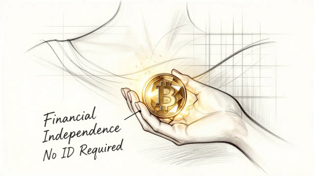 Sketch of woman's hand holding glowing digital coin