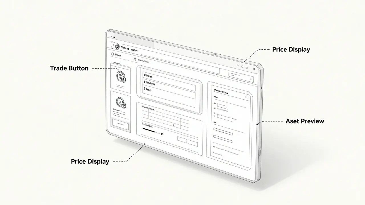 Wireframe design sketch of a crypto asset trading interface