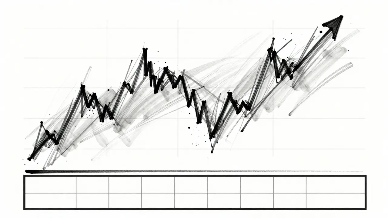 Abstract sketch of volatile crypto price chart