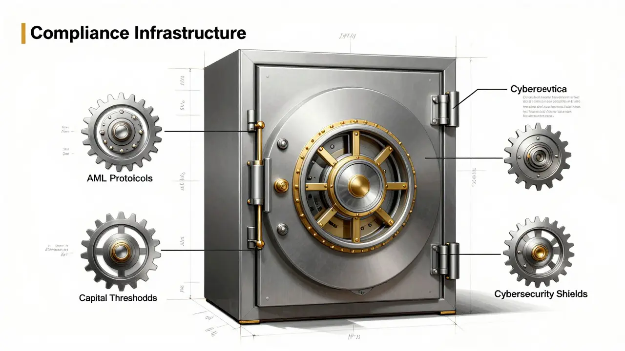 Blueprint of a secure compliance vault with technical details