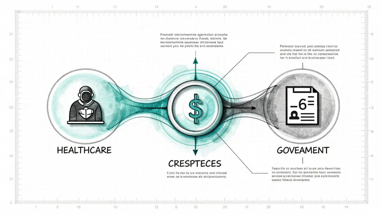Blueprint style sketch of interoperable digital credentials across sectors