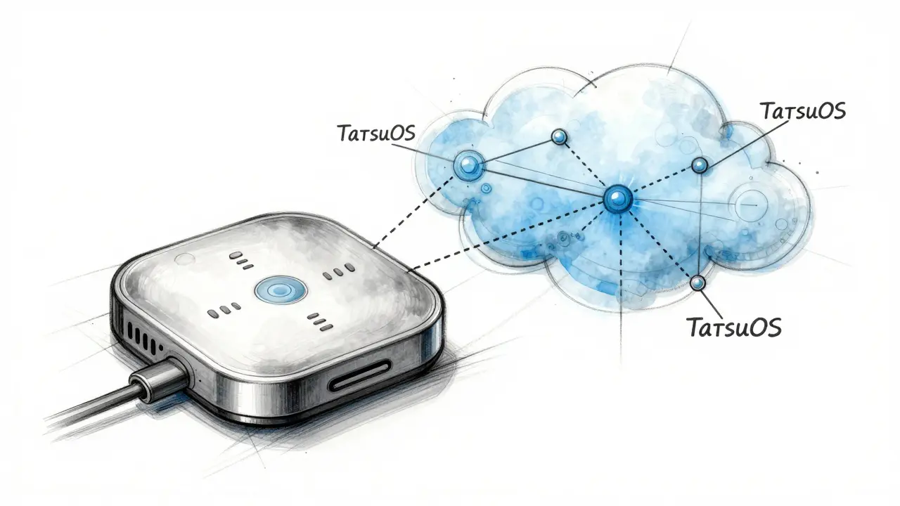 Concept sketch of IoT device connected to decentralized OS network