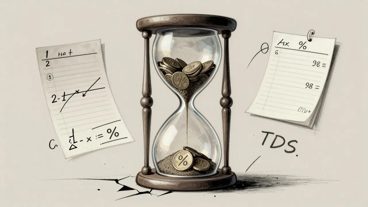 Conceptual sketch of an hourglass losing coins due to high taxes