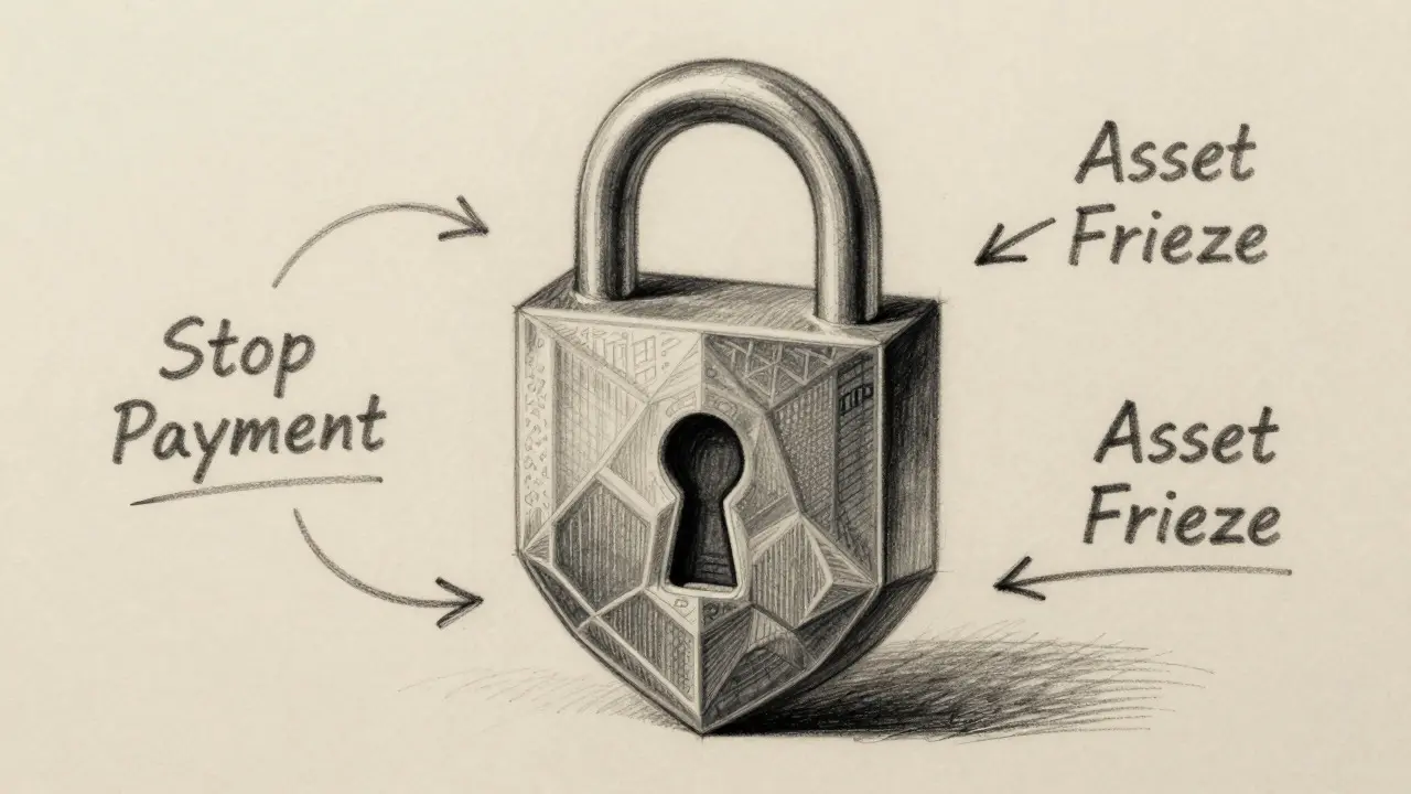 Conceptual sketch of digital asset freeze and security lock