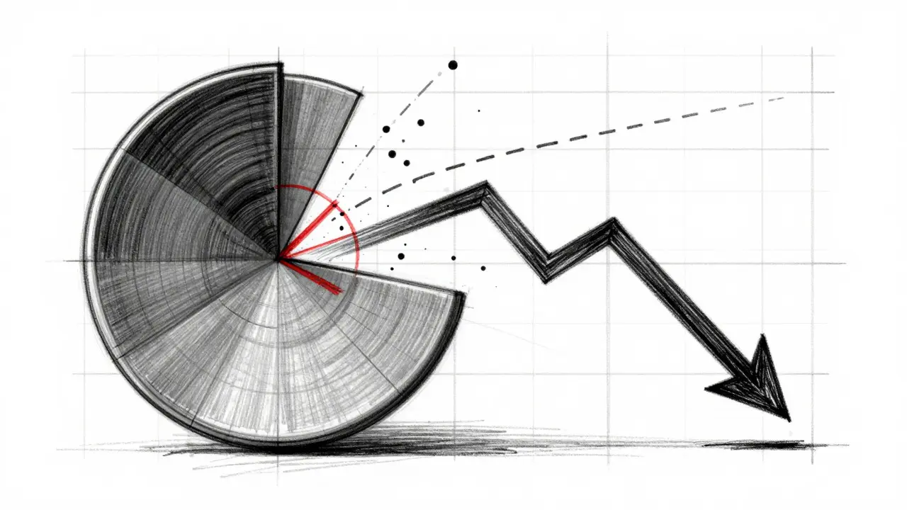 Design draft showing fragmented chart and price drop