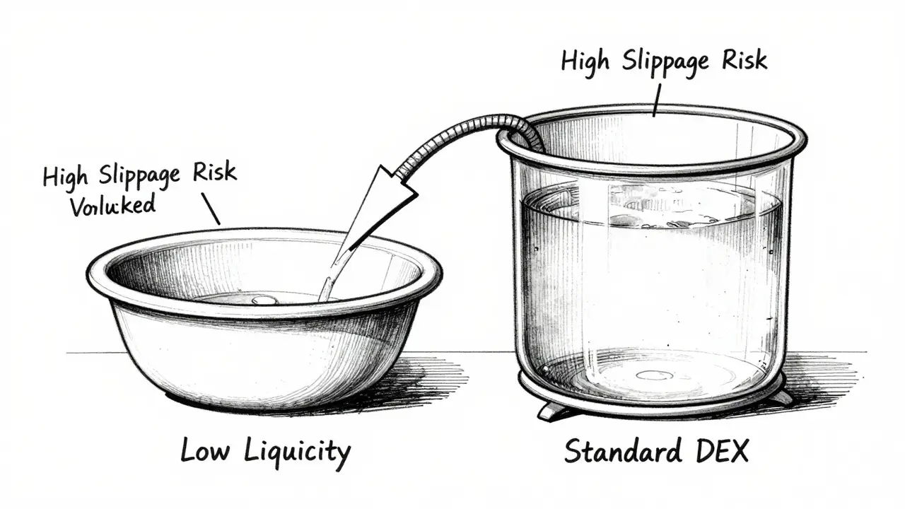 Design sketch comparing low vs high liquidity pools