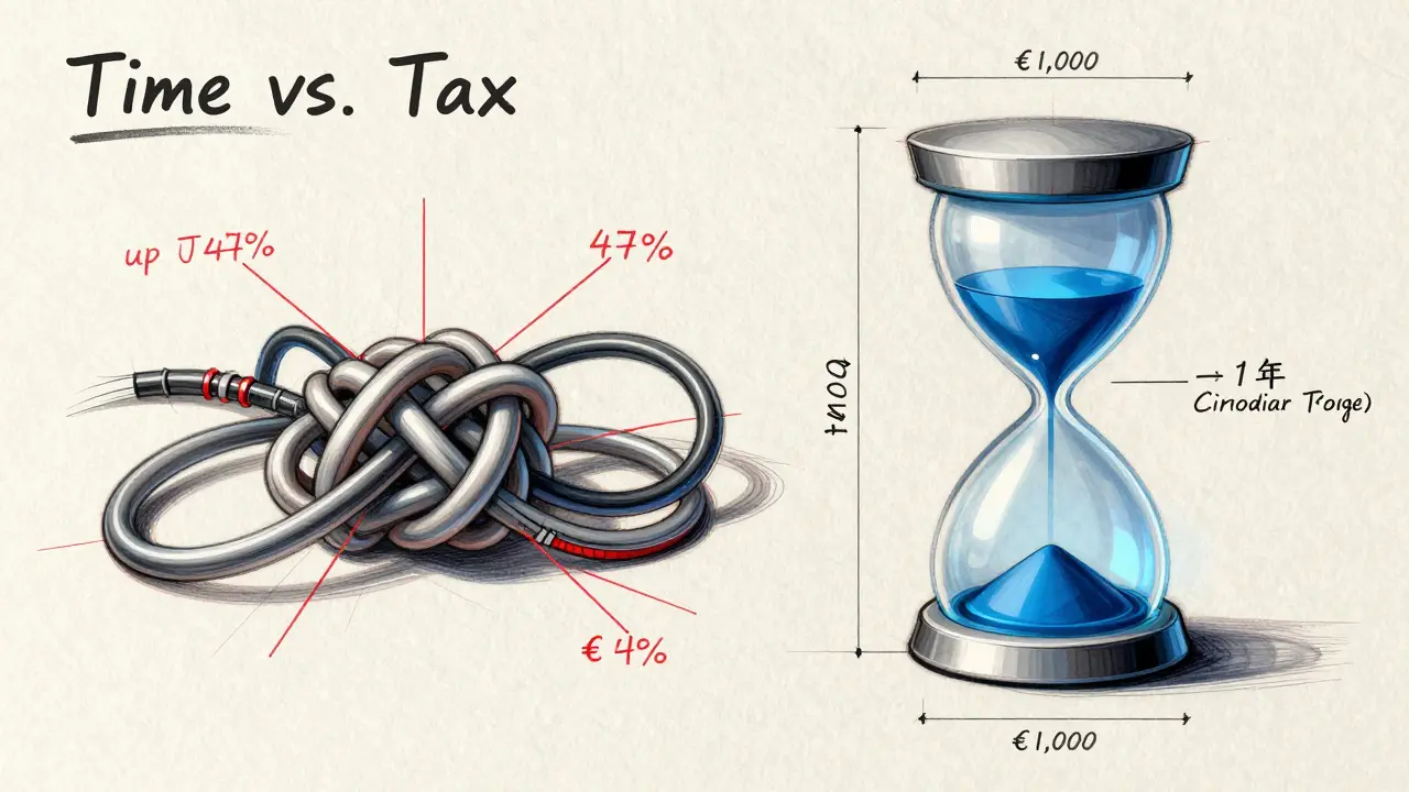 Design sketch comparing short-term tax stress with long-term tax-free benefits