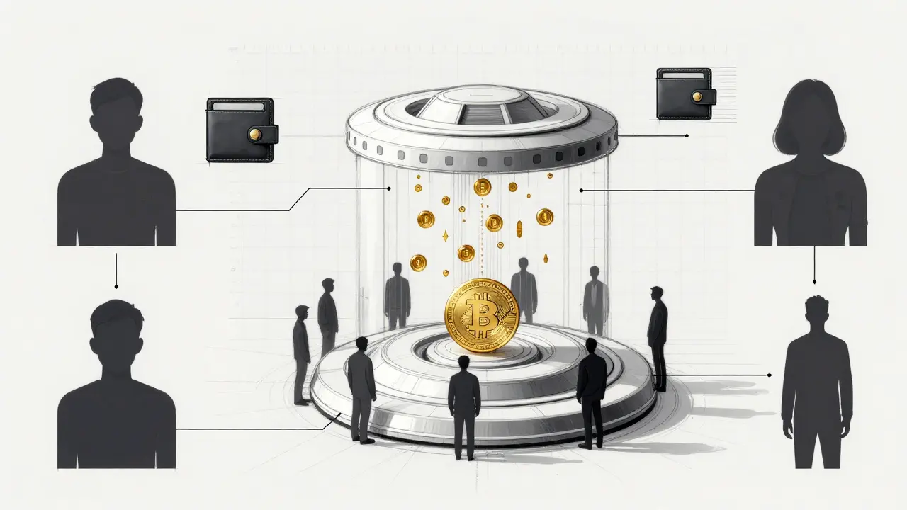 Design sketch illustrating crypto airdrop distribution mechanics and tokens