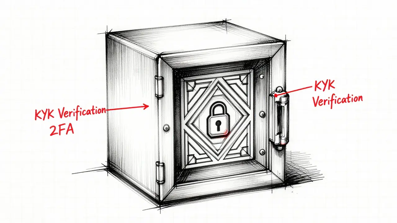 Design sketch illustrating crypto security layers and KYC verification