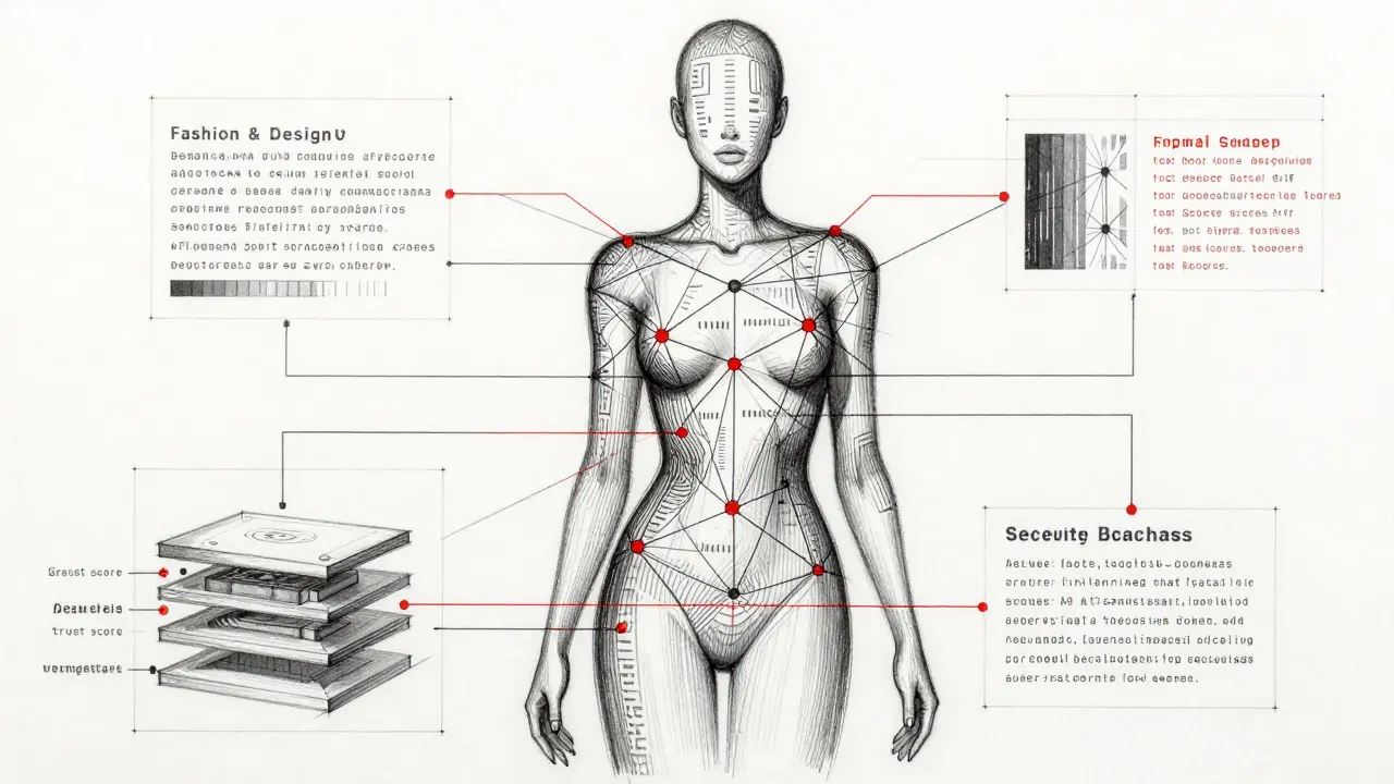 Line art illustration of digital identity verification network nodes