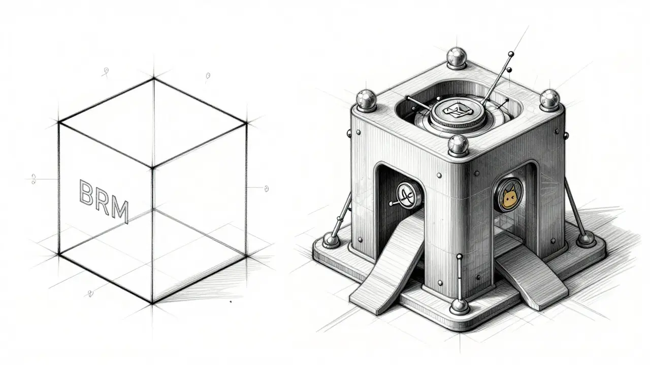 Sketch comparing empty BRM frame to complex structure