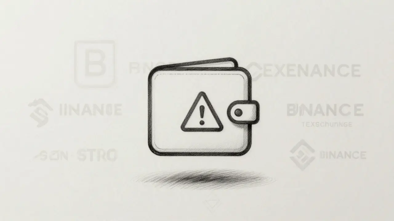 Sketch of an isolated digital wallet with warning sign