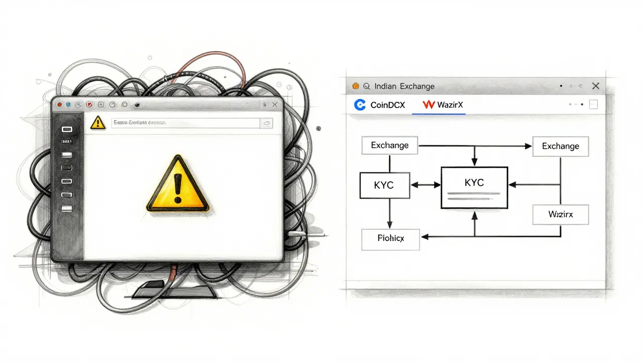 Split sketch comparing risky vs compliant crypto trading platforms