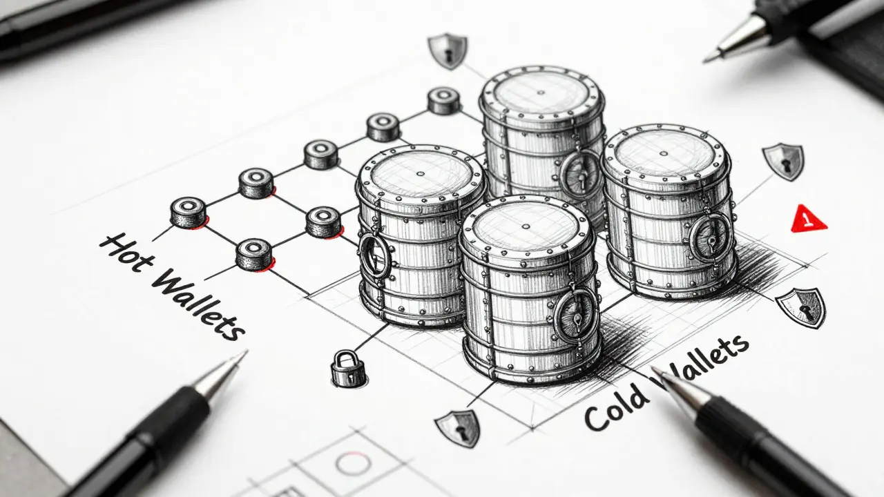 Technical sketch of hot and cold wallet security layers
