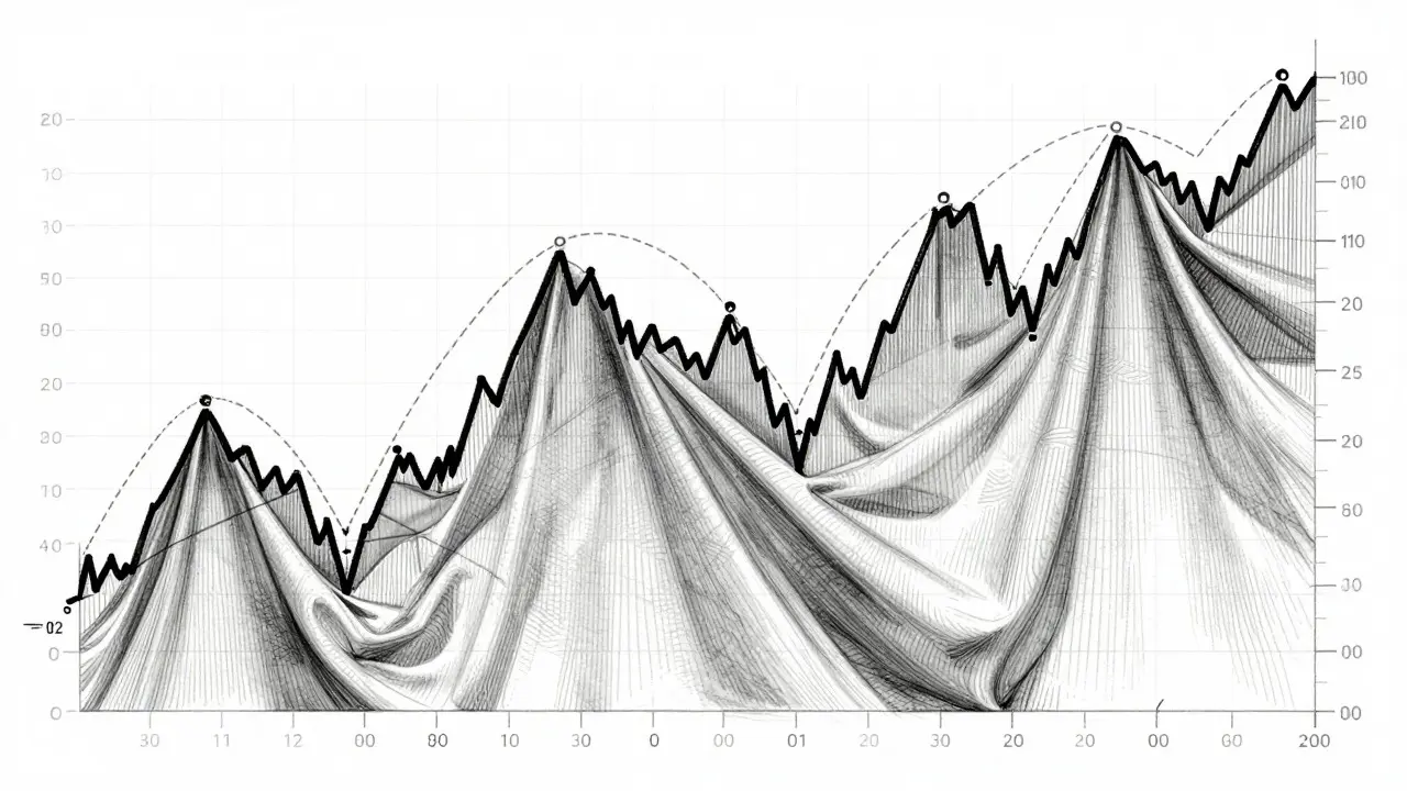 Abstract sketch of crypto market volatility and token supply
