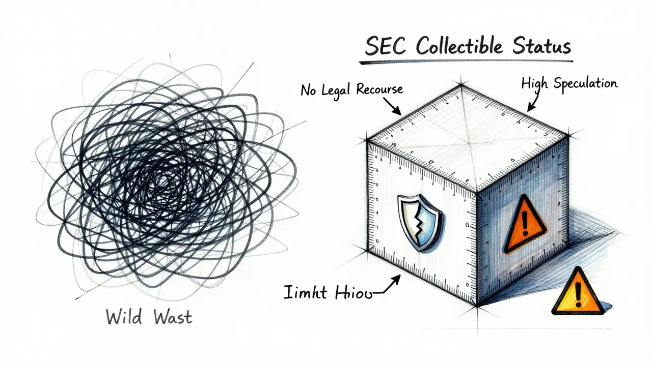 Design sketch comparing wild west crypto vs SEC regulation