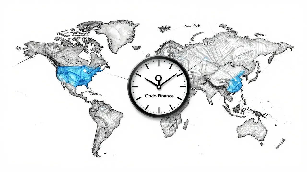 Sketch of global connectivity and 24/7 trading access for tokenized bonds