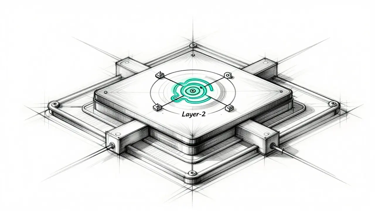 Technical line drawing of blockchain layer architecture