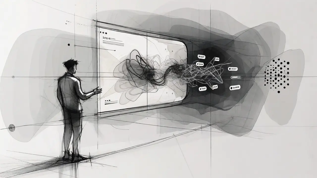 Conceptual sketch of user navigating complex DeFi interface