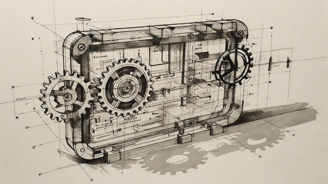 Exploded view sketch of a complex compliance monitoring device