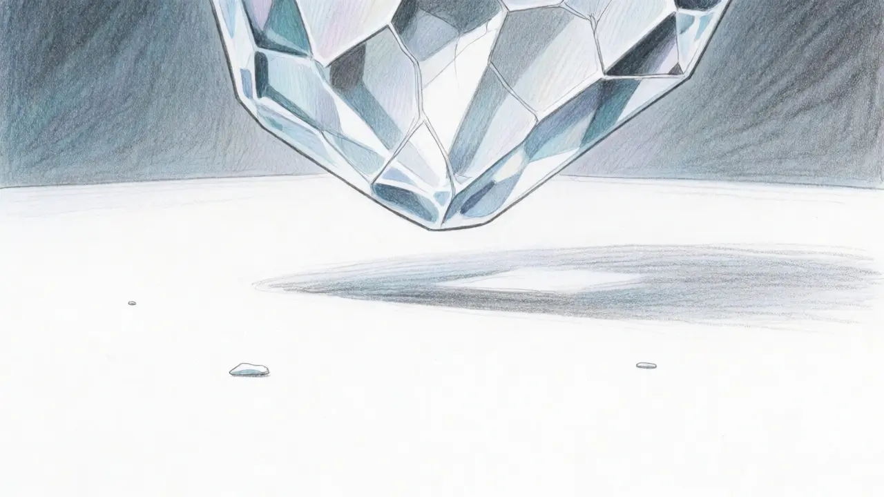 Fractured crystal token floating over an empty, low-volume trading surface