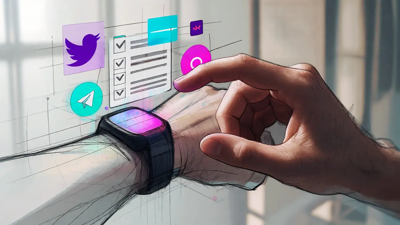 Hand interacting with a holographic social media checklist interface
