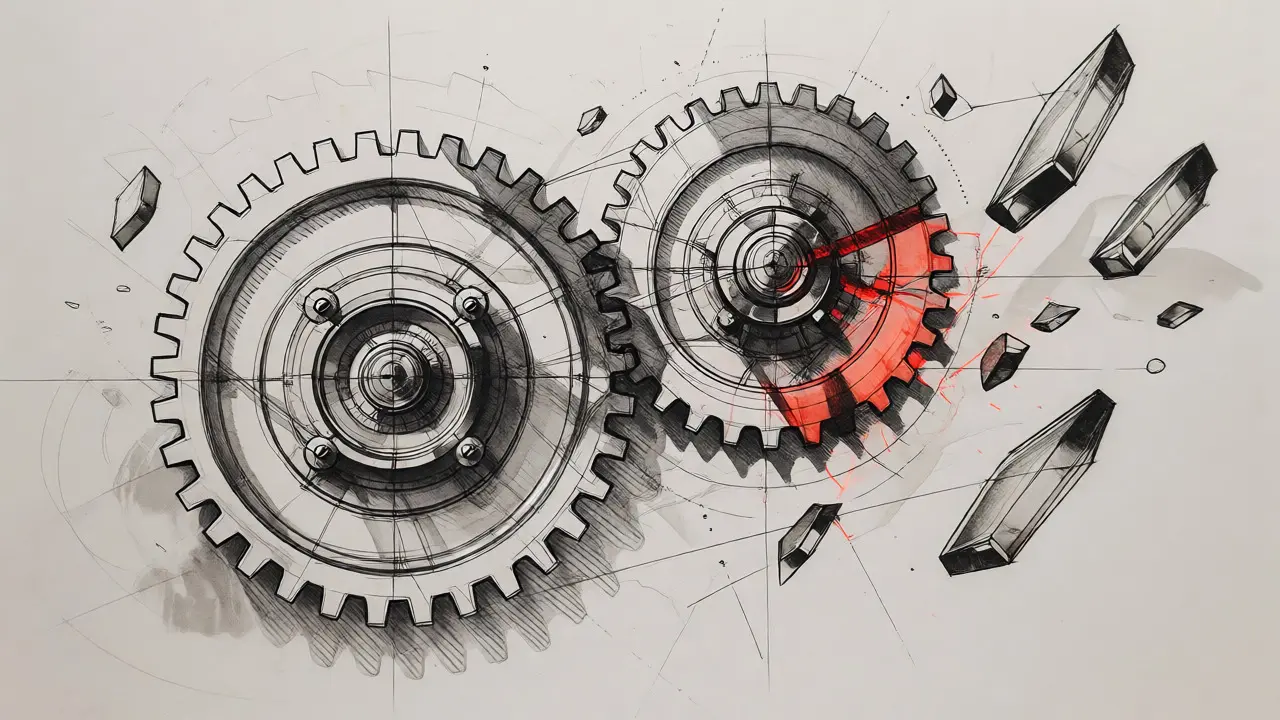 Technical sketch of smart contract gears with fracture marks